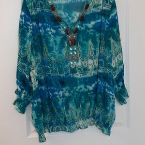 M by Marc Bouwer Printed Blouse w/Beaded Neckline